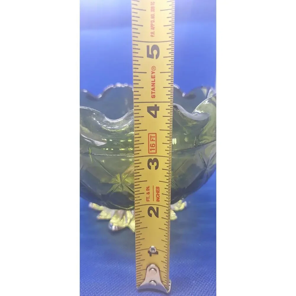 Indiana Glass Avocado Green Candy Dish Duette Quilted Diamond Vintage Glass
